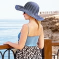 thumbnail image 4 of Tirrinia Floppy Straw Sun Hat for Women Striped Foldable Beach Cap with Wide Brim Navy, 4 of 6