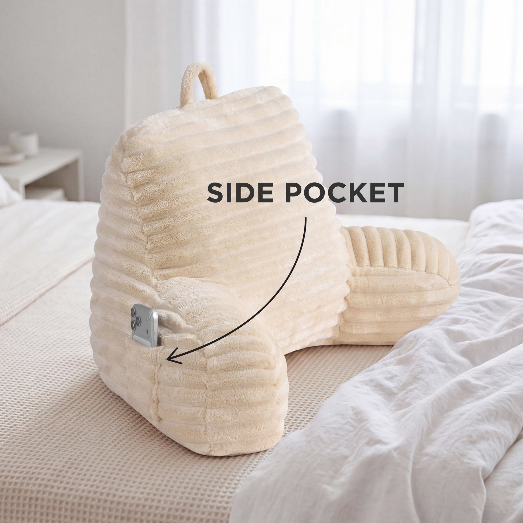 The Sheet Lab Ribbed Plush Backrest Pillow, Beige, 30" x 17" x 17"