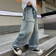 thumbnail image 5 of KPOPLK Boys Denim Clothing Baggy Jeans Elastic Waist Cargo Pants Teen Trousers Casual Clothes 5-14Y(Blue,1), 5 of 7
