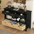 thumbnail image 2 of 3-Tier Wood Console Table with 3 Drawers,Retro Entryway Table Hallway Table with 3 Woven Baskets for Living Room, Hallway, Foyer,Office,Espresso, 2 of 7