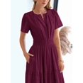 thumbnail image 5 of Burgundy Women Short Sleeve Maxi Dress High Waist Tiered A-Line Boho Flowy Beach Vacation Dress, 5 of 6