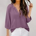 thumbnail image 2 of Timegard 3/4 Sleeve Blouse for Women Notched V Neck Button Loose Blouse Spring Summer Casual Shirts Tops, 2 of 6