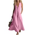 thumbnail image 5 of Uscallm Women's Sleeveless V Neck Maxi Dress Button Down Flowy Solid Boho Long Dresses Casual Lightweight Beach Vacation Summer Sundress, Pink S, 5 of 7