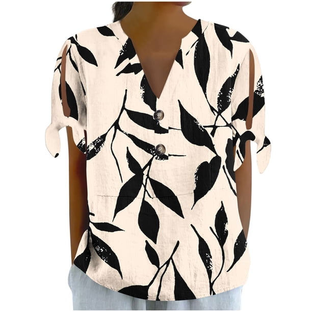Vestidos Casuales Para Mujer, Blusas De Mujer De Moda Camiseta holgada de manga corta con cuello en V, botones y estampado sin posicionamiento para mujer, estilo informal y de moda