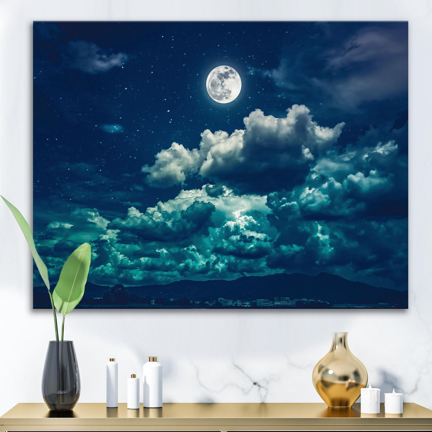 Designart Pleine lune dans le ciel nocturne nuageux II Art mural sur toile