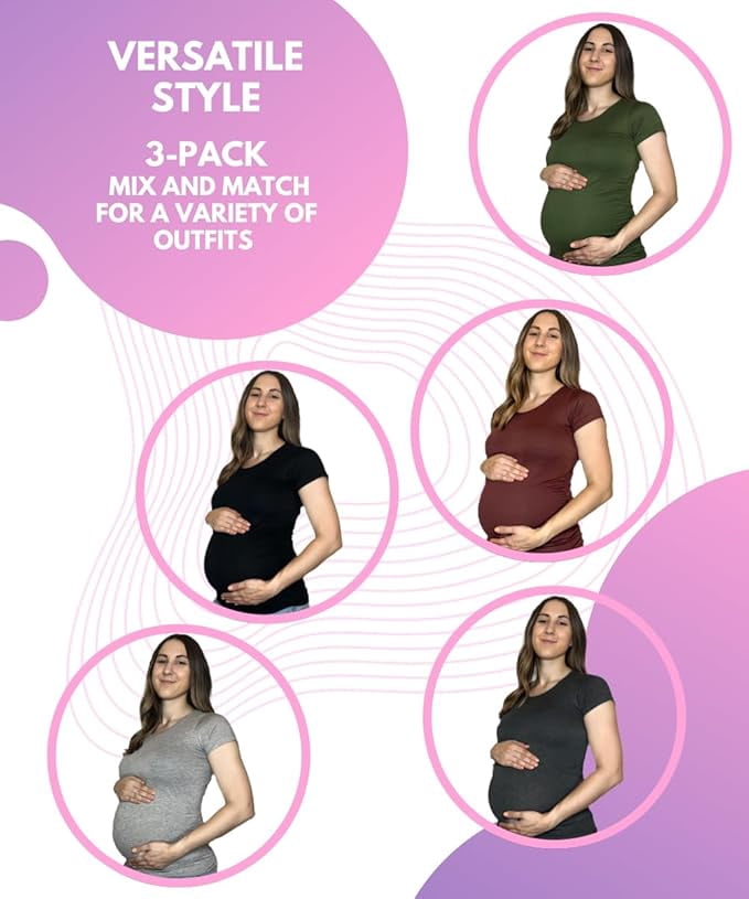 MISS POPULAR Womens 3 Pack Maternity Short Sleeve