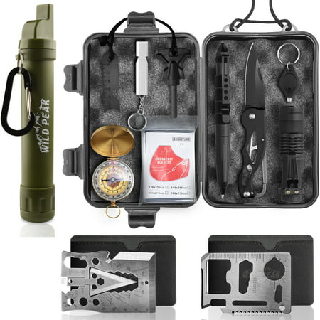 Wild Peak Prepare-1 Survival Tool Kit Bundle with Stay Alive-2 Outdoor Water Filter Emergency Straw and Multi-tool 30+ Function Axe...