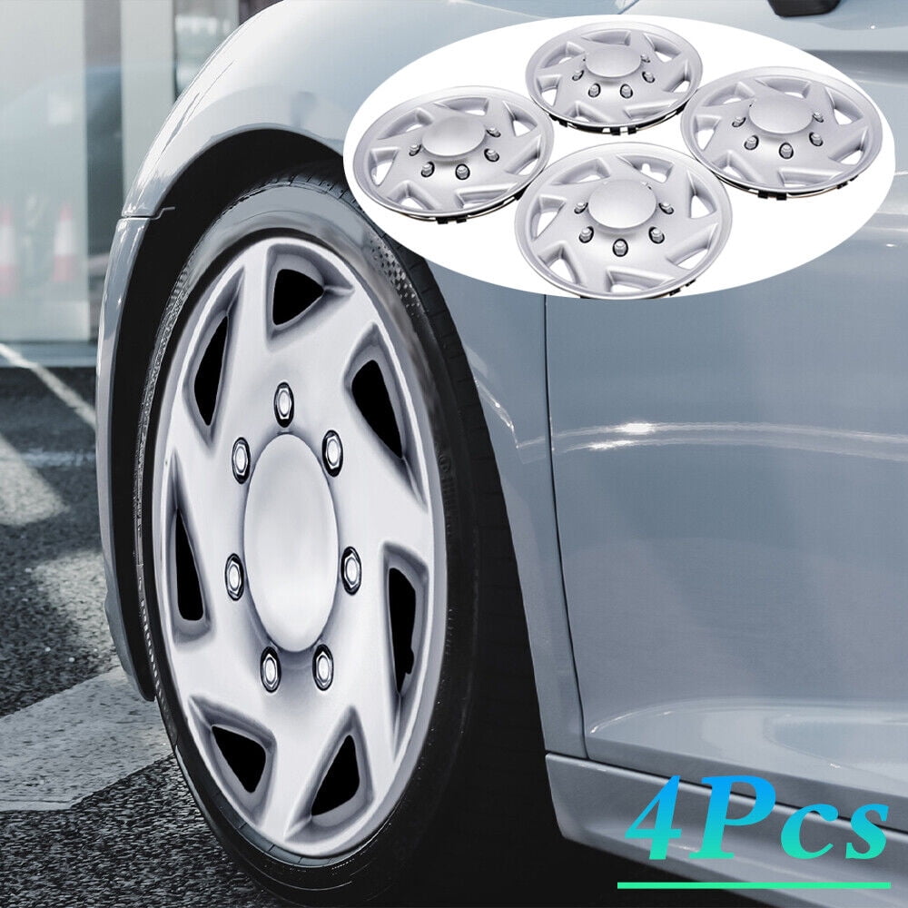 4-Pack Hub Caps for 99-18 Ford Econoline E250 E350 E450 8-Lug 16" Steel Wheels, ABS Material, Silver+Black, Direct Replacement