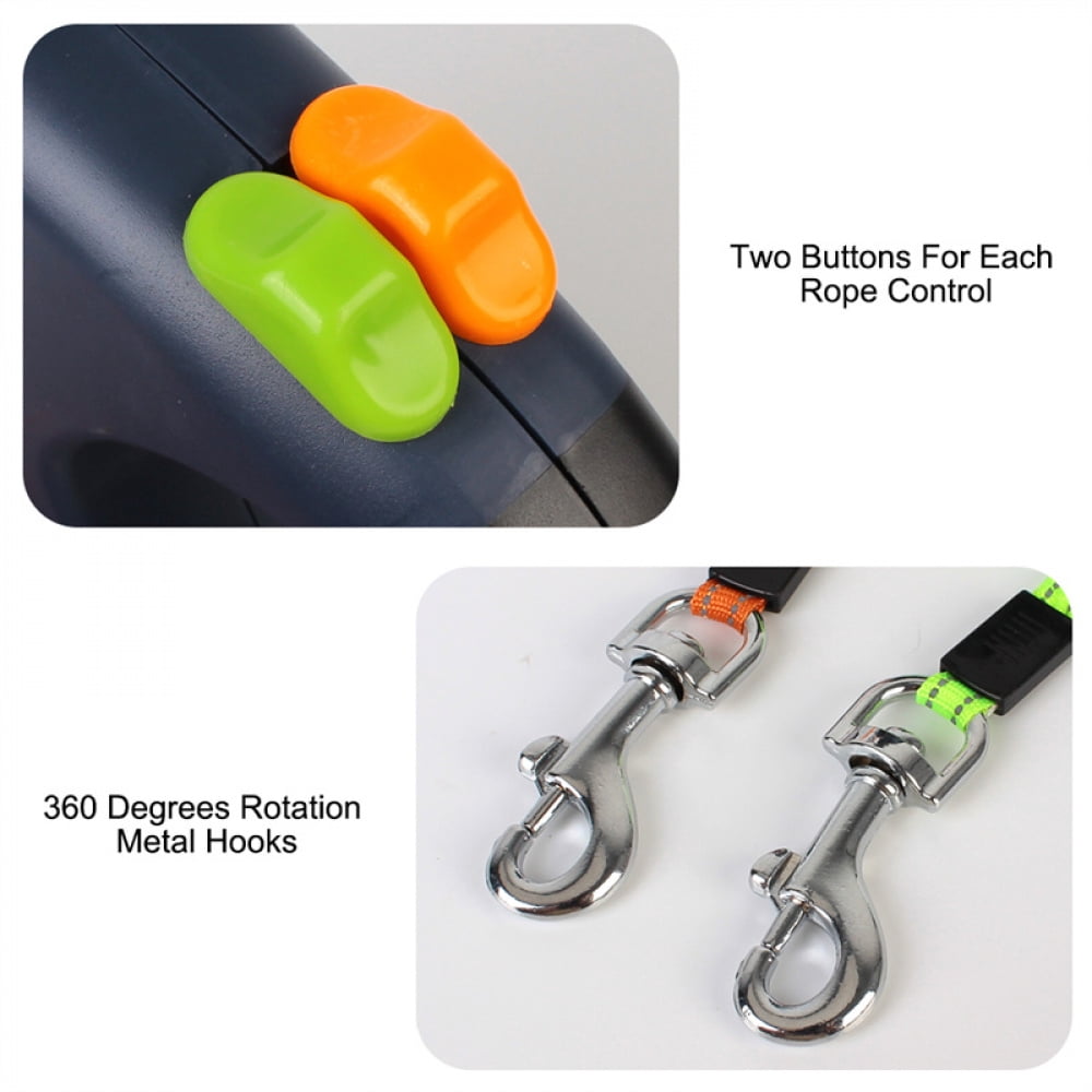 Dual Dog Retractable Leash, 360° Rotating, with Flashlight & Poop Bag Holder, Separate Controls for 2 Dogs（Red 3M）