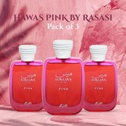Hawas Pink for Her Eau de Parfum Spray 100ml (3.4 oz) by Rasasi (Pack of 3)