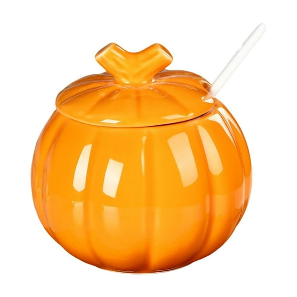 Pisexur Batería de cocina Recipiente de cerámica con forma de calabaza, resistente a altas temperaturas, para té, especias, sopa, con tapa y cuchara. para la cocina del hogar