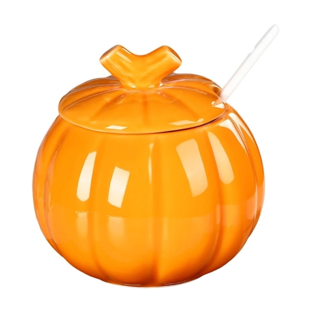 Jars with Lids Pumpkin Shaped Ceramic High Temperature Resistant Tea Pot, Spice Pot, Soup Pot with Lid, Spoonpumpkin Spice Tea