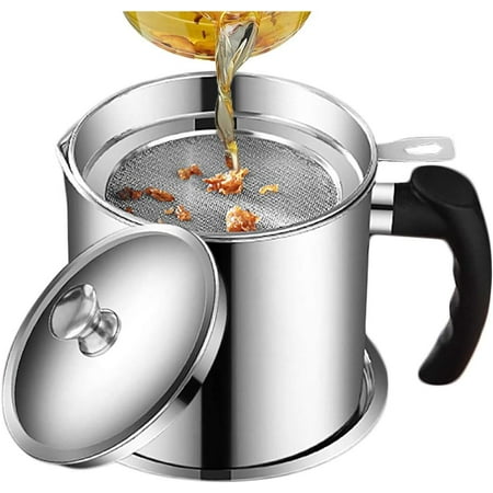 

Oil Strainer Pot Grease Can -Stainless Steel Cooking Grease Container Oil Storage Can with Removable Filter Anti-Scalding Handheld