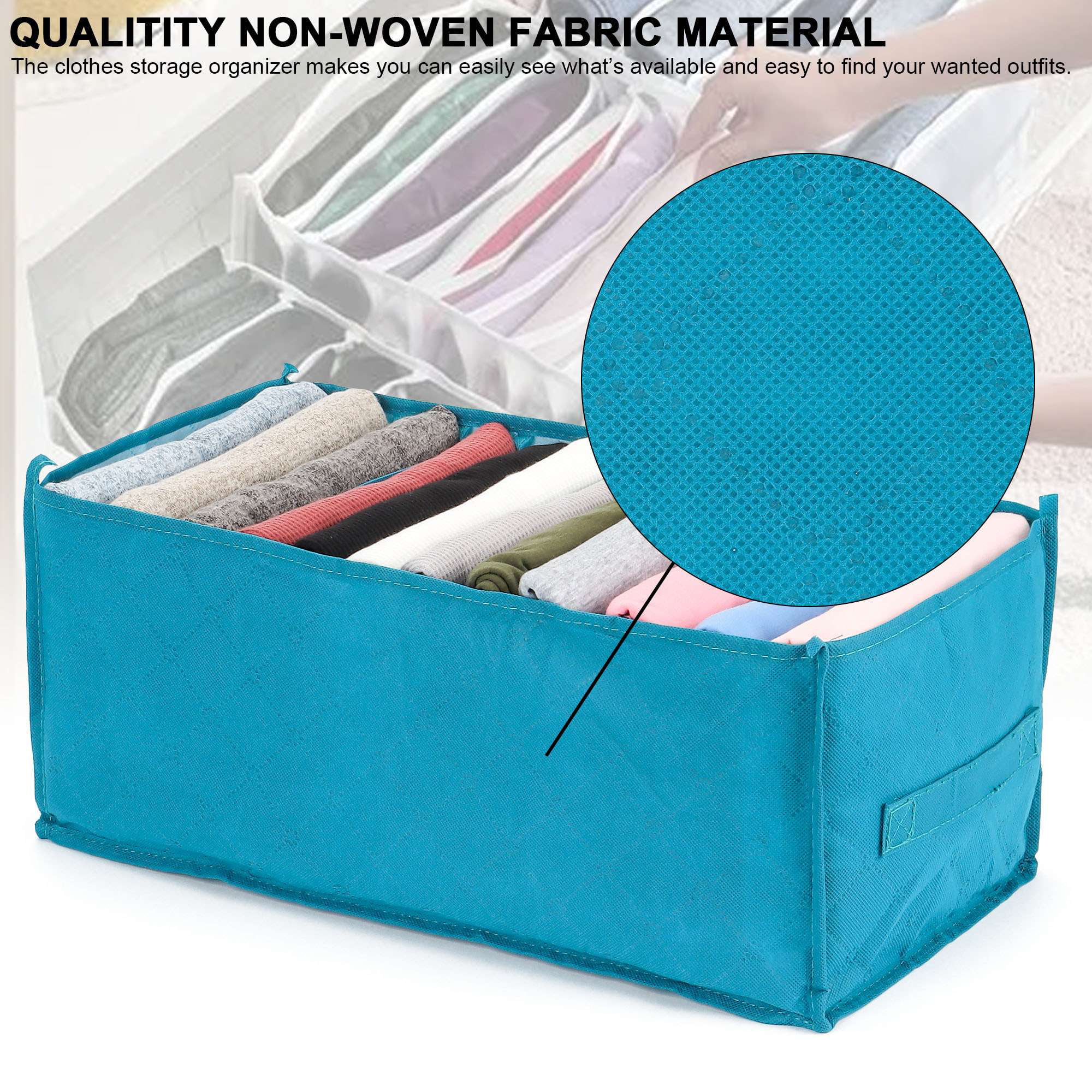 Gustave 7 Grids Wardrobe Clothes Organizer Washable Foldable Closet Drawer  Organizers and Storage Non-Woven Clothes Compartment Storage Box for Jeans,  Scarves, Shirts, Leggings 2Pcs, Blue 