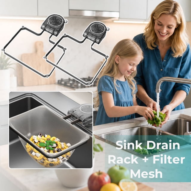Kitchen Sink Drain Filter Rack with Suction Cups and 200 Disposable Mesh Bags, Wet and Dry Separation, Food Waste Collection, Easy Installation