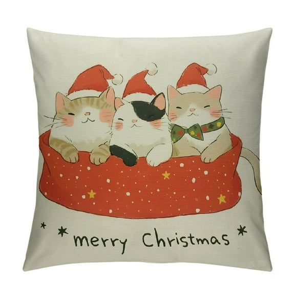 Patifu Cat Christmas Decor,Meowy Christmas Pillow Covers ,Cat, Cat Pillow Cases,Meowy Christmas Kitten Cats Throw Pillow Covers,Cat Gifts for Cat Lovers 12x12in