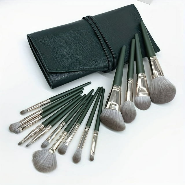 LNGOOR 14Pcs Pro Makeup Brush Set - Soft Nylon Bristle Resin Rod Palm Brush Design for Flawless Foundation Eye Shadow Brow Application - Gentle on All Skin Types Alcohol-Free