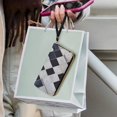 thumbnail image 3 of Womens Wallet Bifold Ladies Cluth Bag Wristlet Wrist Strap Long Purse White Navy Cubes Design, 3 of 6