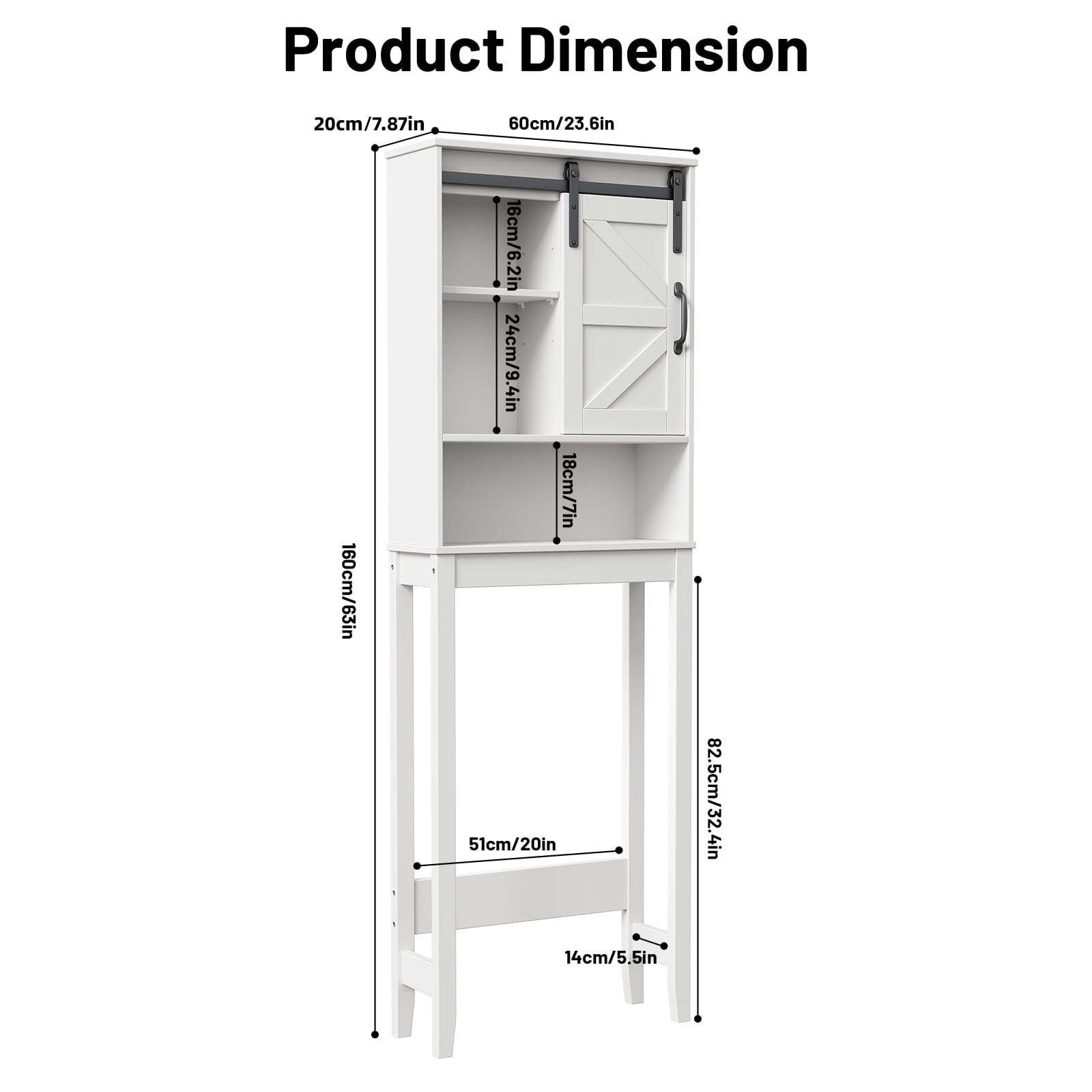 Over the Toilet Storage Cabinet, Rustic Storage Cabinet Over Toilet with Sliding Barn Door & Adjustable Shelves, Farmhouse Space Saver Organizer for Bathroom,Living Room, White