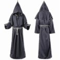 thumbnail image 4 of Renaissance Monk Clergy Friar Costume Religious Saint Gown Robe Men Priest Hood Cowl Unisex Adult Halloween Cloak Cosplay Outfit, 4 of 5