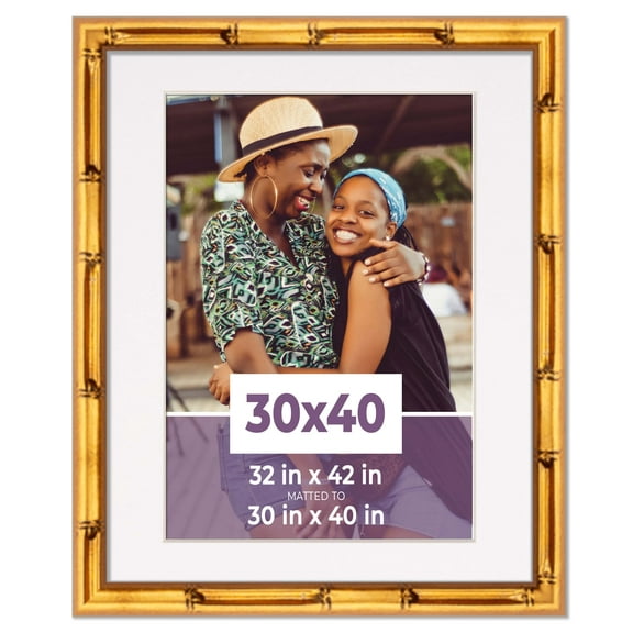 30x40 Frame Gold Bamboo With White Picture Mat For 30x40 Photo - Gold Bamboo 32x42 Frame To Display