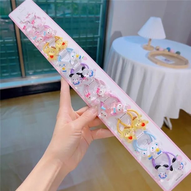 Juego de 10 pares de anillos luminosos para el cabello Sanrio, Cinnamoroll, Hello Kitty, My Melody Toys, banda de goma para niña, regalo de cuerda para el cabello, Clip para el cabello de cumpleaños
