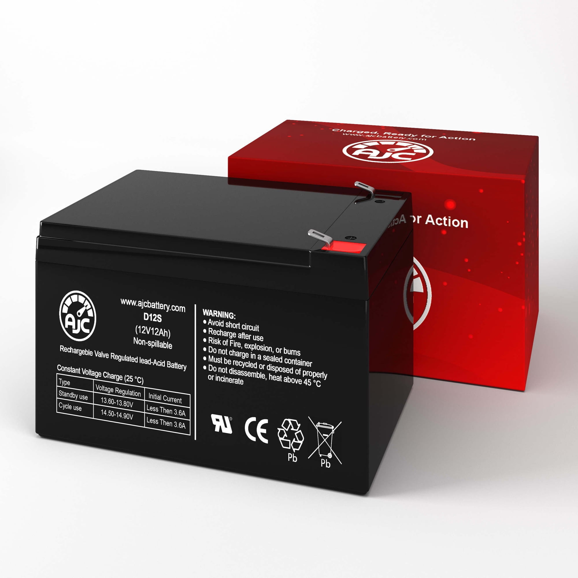 AJC Replacement Battery For Pride Mobility Go-Go Elite Traveller 4-Wheel Wheelchair - 12V 12Ah Sealed Lead Acid AGM, F2 Terminals, Pack Of 1 (Requires 2 For Full Replacement)