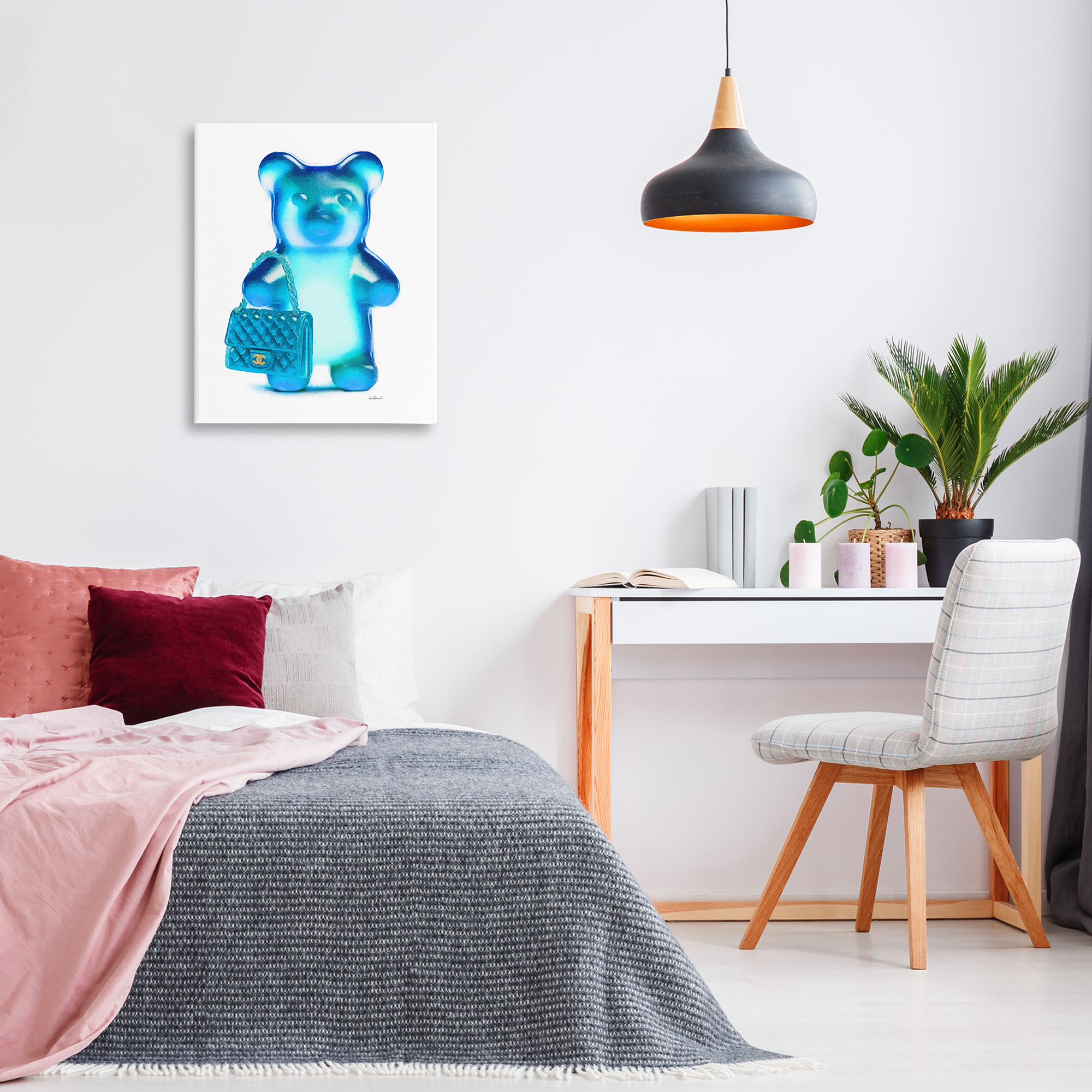 Stupell Industries Blue Trendy Bear & Bag Fashion Painting Wrapped Canvas Art Print Wall Art, 24 x 30