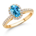 thumbnail image 2 of Gem Stone King 10K Yellow Gold Swiss Blue Topaz and White Lab Grown Diamond Halo Engagement Ring for Women | 1.31 Cttw | Oval 7X5MM | Gemstone Birthstone | Available in Size 5, 6, 7, 8, 9, 2 of 4