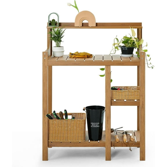 LMP HDPS Potting Bench Table, Potting Bench, Potting Benches for Outside, 50’’x17.5x37.5' (LxWxH) All Weather Potting Table Work Station for Outside Gardening, Wooden Like