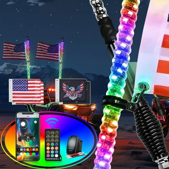 Nilight 2Pcs 6Ft RGB LED Whip Light with Spring Base Remote App Control w/DIY Chasing Patterns Turn Signal & Brake Lights for ATV UTV Polaris RZR Can-am Dune Buggy Jeep
