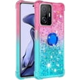 thumbnail image 2 of Case for Xiaomi 11T with Magnetic Ring Kickstand, Gradient Quicksand Glitter Flowing Liquid Floating Women Girls Cute Phone Case Clear TPU Cover for Xiaomi 11T Pro JB Powder Blue, 2 of 14