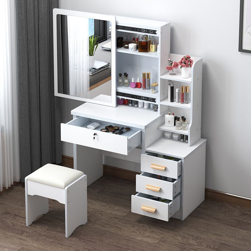 White finish Details about   Modern Vanity Table with Mirror and 4 Drawers 