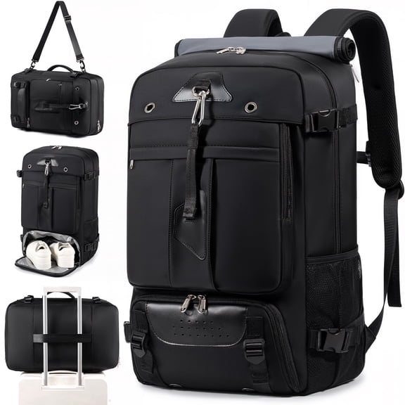 Carry-On Travel Backpack with Organizer Set, 15.6 in Laptop Compartment, Water-Resistant Weekender Bag for Women and Men, Black