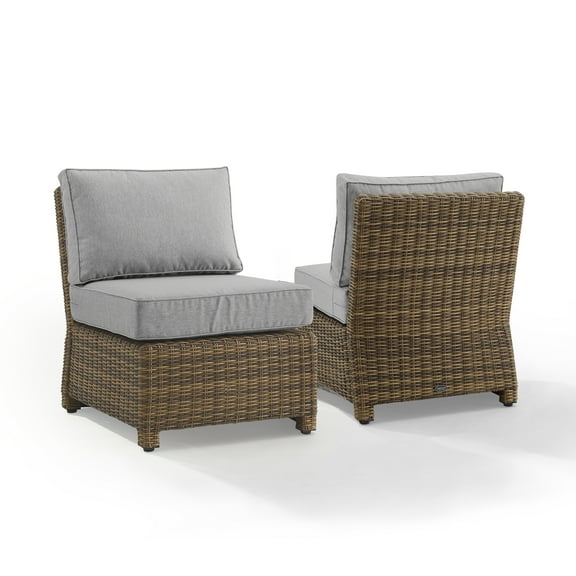 Crosley Furniture Bradenton Armless Patio Chair in Gray and Brown (Set of 2)