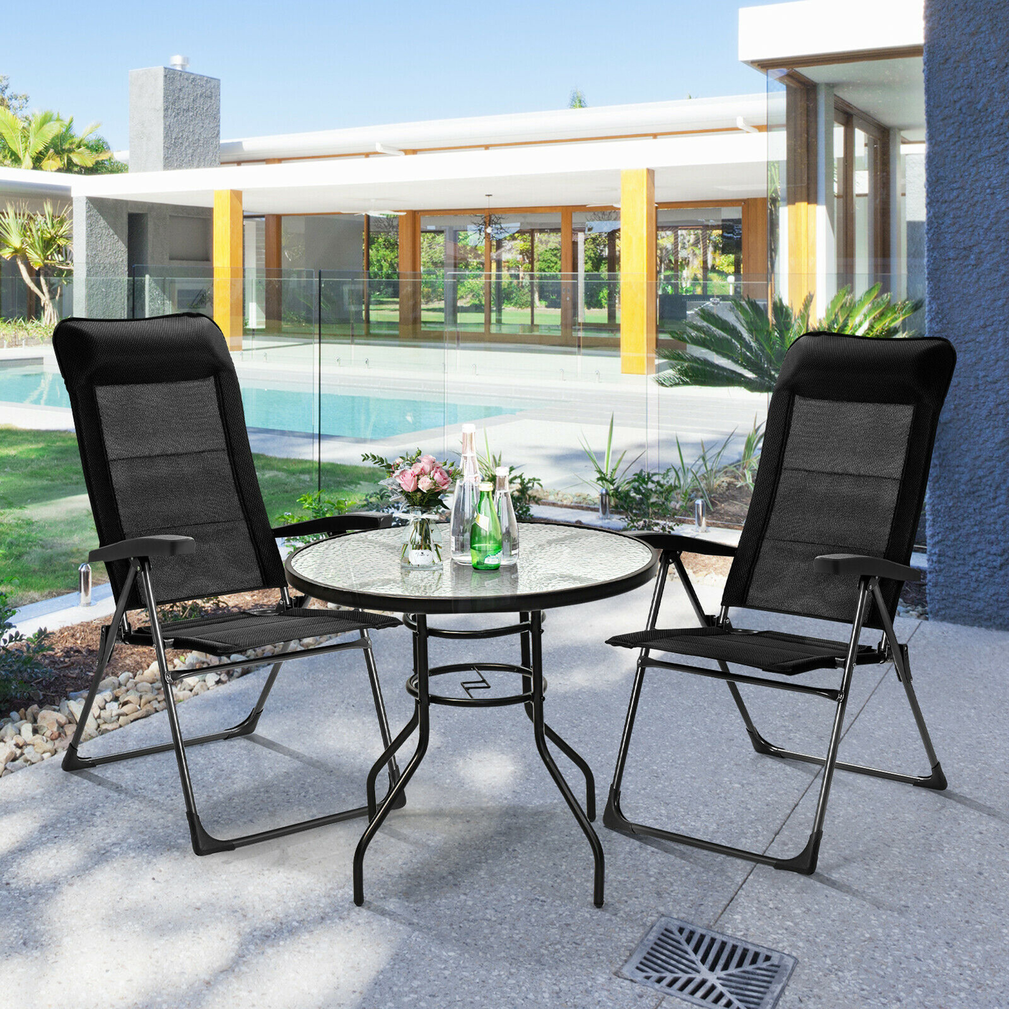 Gymax 2PCS Patio Folding Dining Chairs Portable Camping Headrest Adjust Black - image 3 of 10
