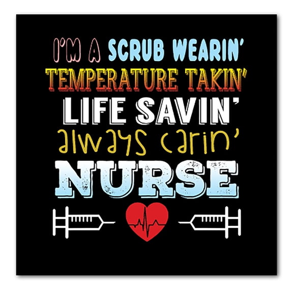 DistinctInk Custom Bumper Sticker - 10" x 10" Decorative Decal - Black Background - Scrub Wearing Temp Taking Life Saving Nurse