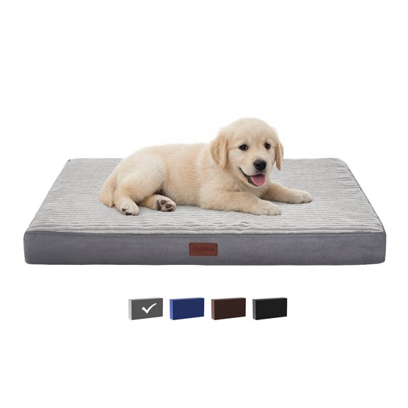 Ophanie Orthopedic Dog Bed for Large Dogs with Removable Washable Cover, Non-Slip Bottom & Waterproof Liner, Suitable for Crates, 35"x22"x3.5", Gray