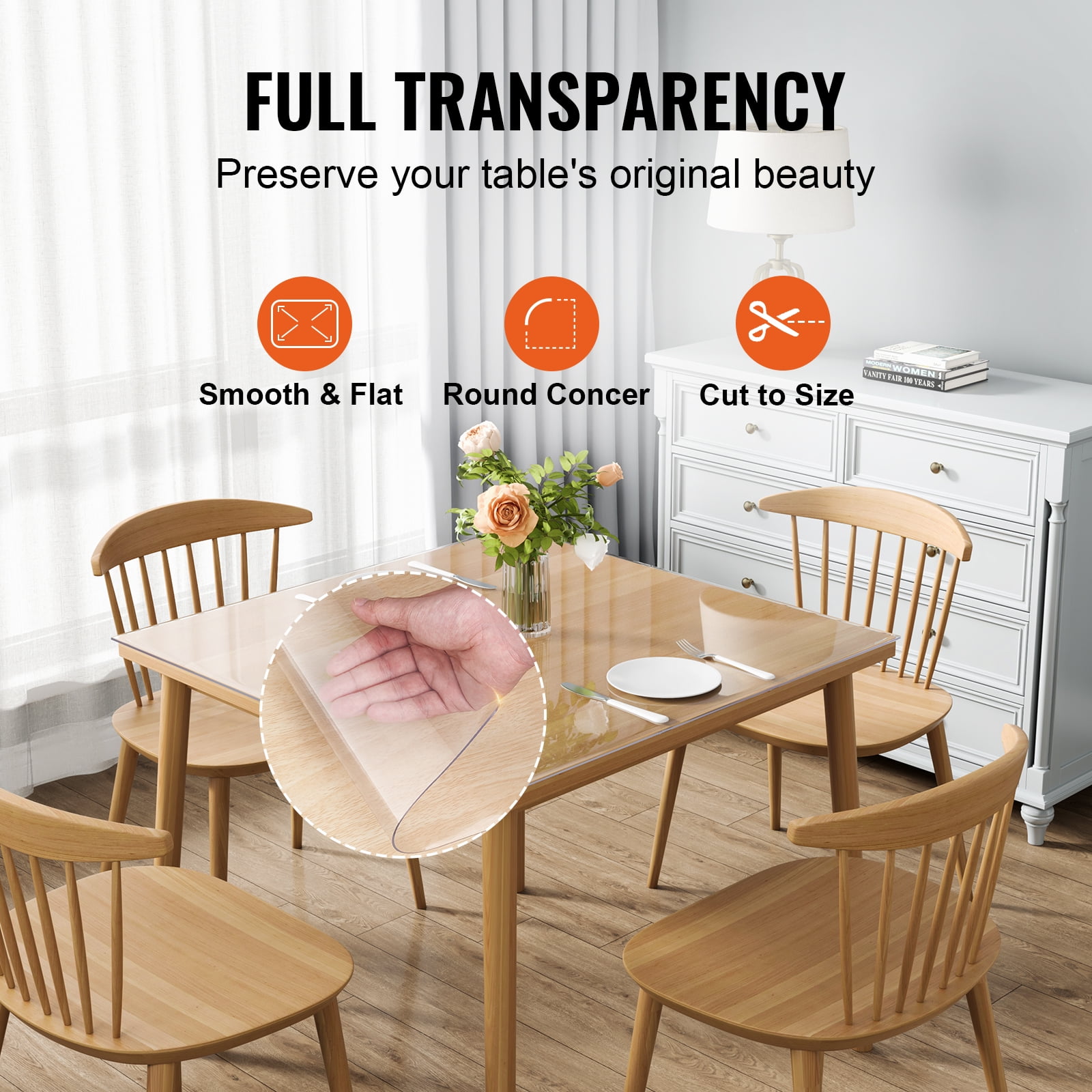BENTISM Clear Table Cover Protector, 12" x 12" Table Cover, 1.5 mm Thick PVC Plastic Tablecloth, Waterproof Desktop Protector for Writing Desk, Coffee Table, Dining Room Table