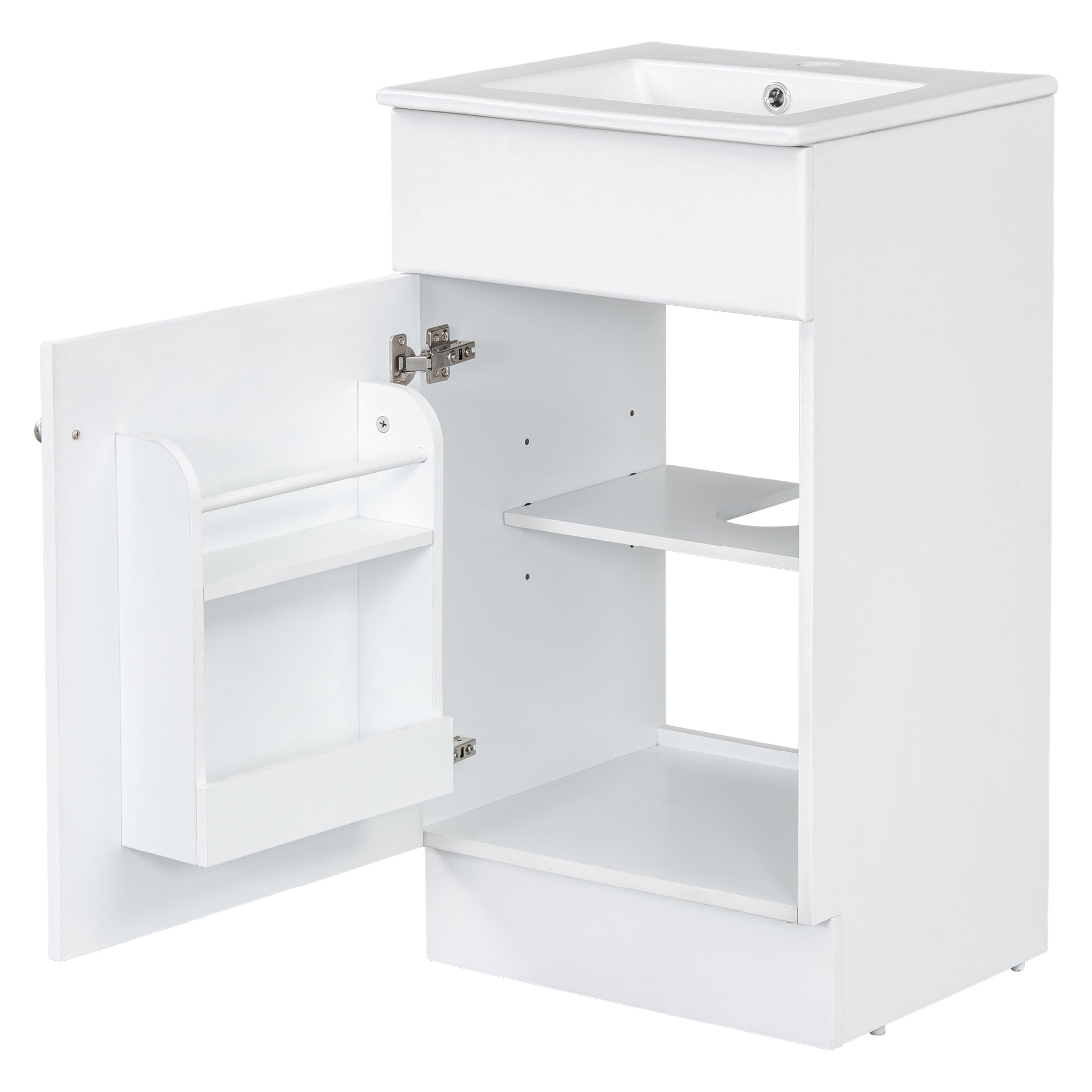 Vale Modern 18" Bathroom Vanity Cabinet with Ceramic Sink, Soft-Close Door, and Adjustable Storage, White