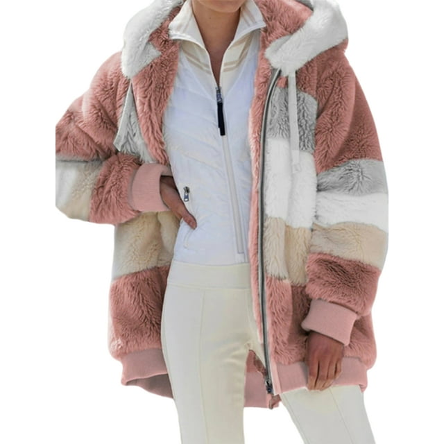 Innerwin Veste à Manches Longues pour Femmes Manteau d'Hiver Chaud Patchwork avec Poches Extérieur Rose G