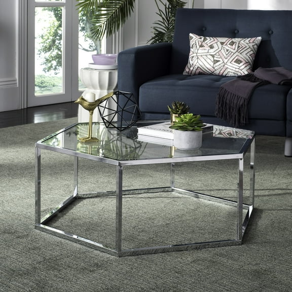 SAFAVIEH Eliana Contemporary Glass Coffee Table, Chrome