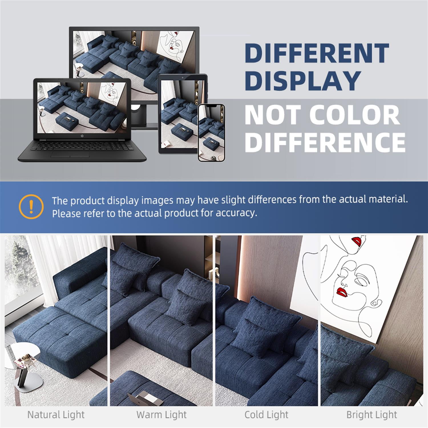 Demi Bonn 127" Modular Sectional Sofa with 8 Throw Pillows, Plush Chenille Upholstery DIY Tufted Couch for Living Room, No Assembly Needed, Blue