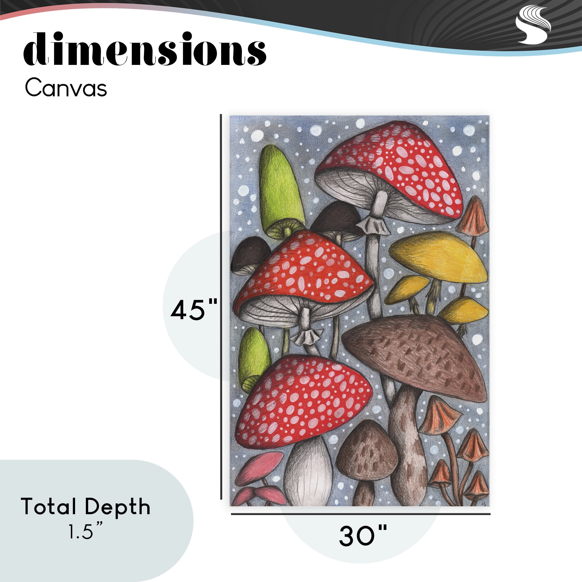Sketched Magical Mushrooms Canvas Wall Art, design by Cecilia Battaini