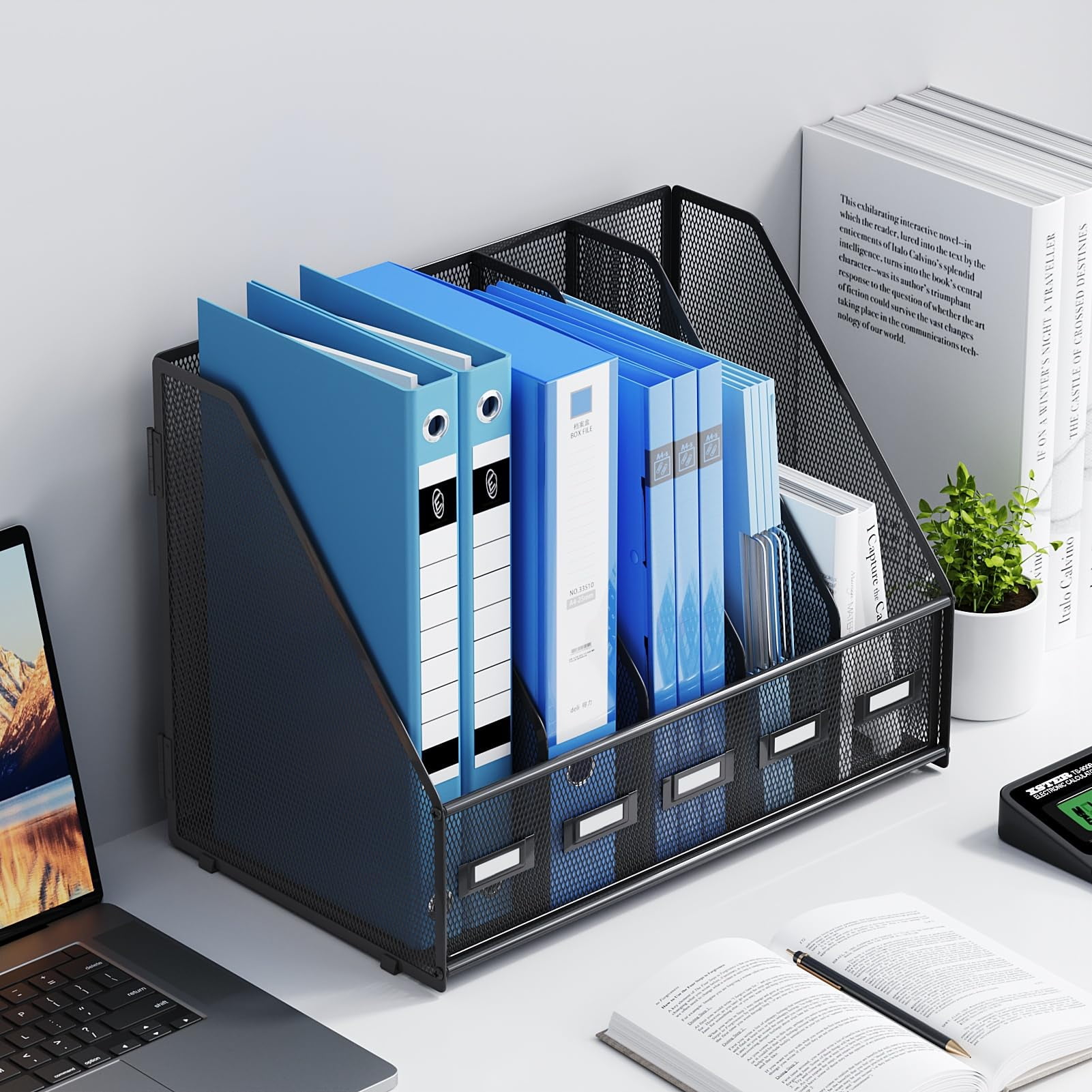 Marbrasse File Organizer for Desk,Desk File Organizer with 5 Vertical Compartments Mesh Magazine File Holder for Office Home