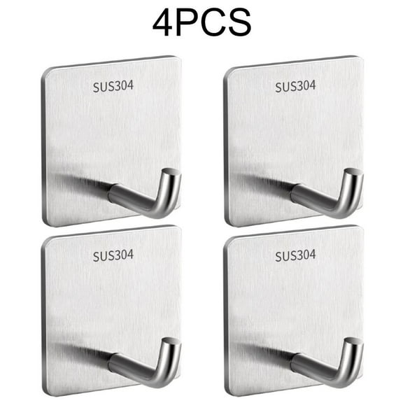No Drilling Required Heavy Duty Adhesive Hooks Stainless Steel 4PCS Pack