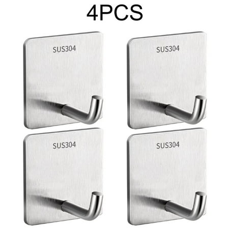 

4PCS Heavy Duty Adhesive Hooks Stick on Wall Hangers Stainless Steel Silver