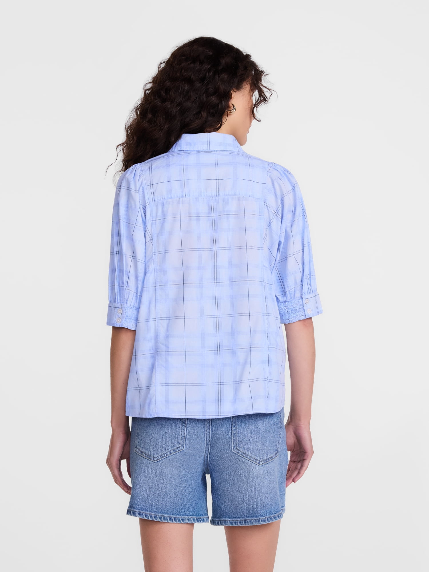 Scenario Women's Button Front Shirt with Puff Sleeves, Sizes XS-XXXL