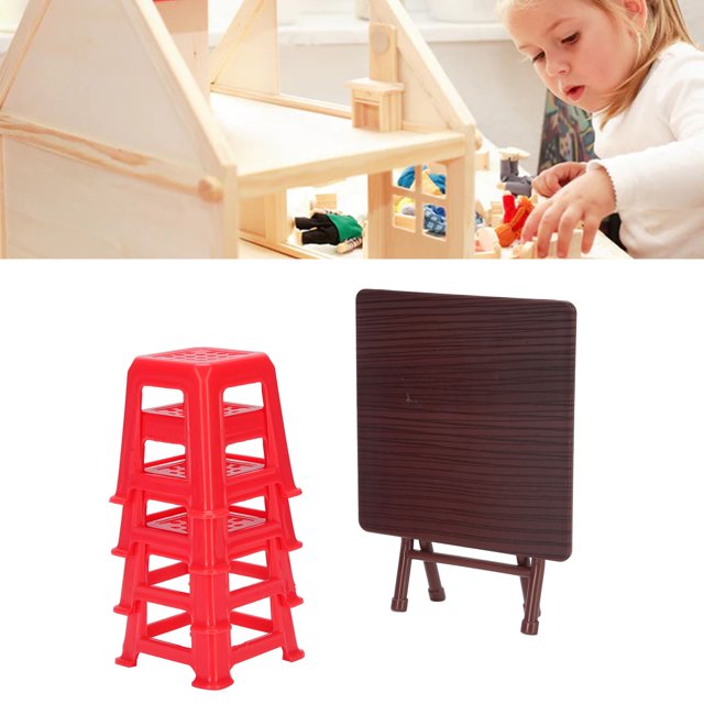 Taburete A Escala 1:12, Accesorios Para Casa De Muñecas, Muebles En Miniatura, Mesa, Taburete, Mesa Plegable, Modelo De Taburete Rojo