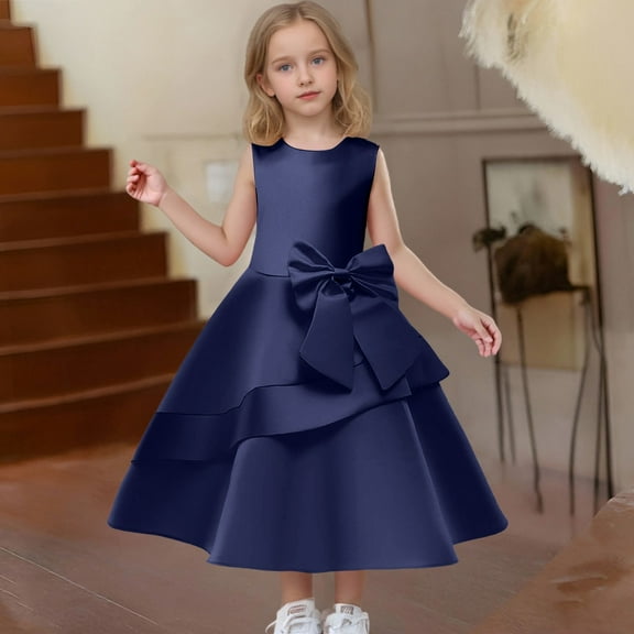Toddler Girls Dress Solid Color Bow Decorative Mesh Sheer Dress Summer Kid Girl Princess Birthday Party Dresses,2 -3 Years